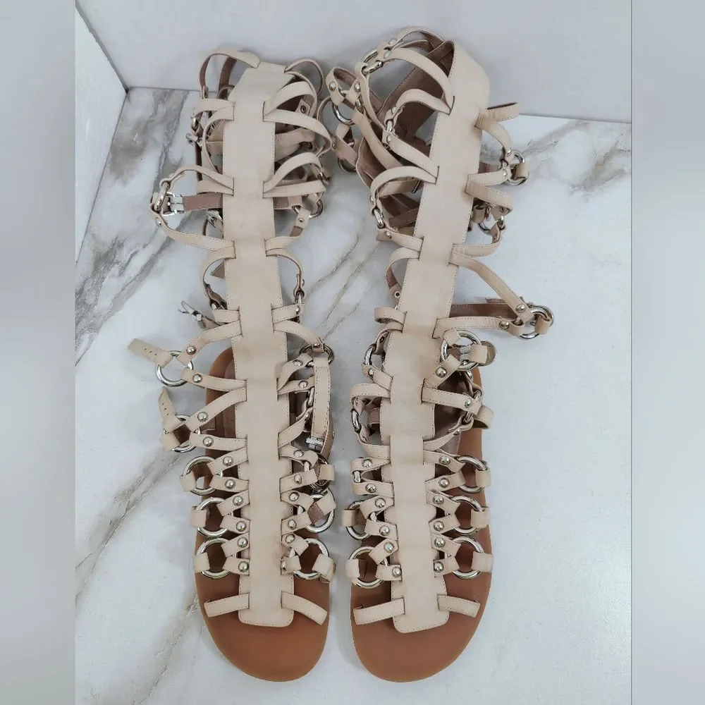 EUC Jeffrey Campbell Logara Buckle Tall OTK Gladiator Sandals, Sz 6